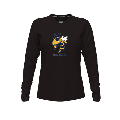 [CUS-DFW-TEES-CMF-VNK-LSL-BLK-FYXS-LOGO2] Decker Comfort T-Shirt (Female Youth XS, Black, V Neck, Logo 2, Long Sleeve)