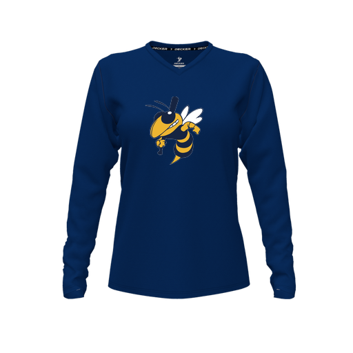 [CUS-DFW-TEES-CMF-VNK-LSL-NVY-FYXS-LOGO1] Comfort T-Shirt (Female Youth XS, Navy, V Neck, Logo 1, Long Sleeve)
