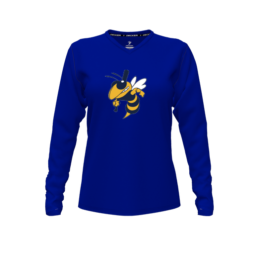 [CUS-DFW-TEES-CMF-VNK-LSL-RYL-FYXS-LOGO1] Comfort T-Shirt (Female Youth XS, Royal, V Neck, Logo 1, Long Sleeve)