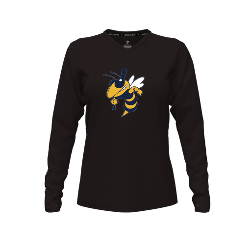 [CUS-DFW-TEES-PER-VNK-LSL-BLK-FYXS-LOGO1] Decker Performance T-Shirt (Female Youth XS, Black, V Neck, Logo 1, Long Sleeve)