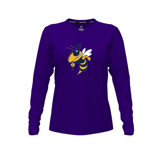 [CUS-DFW-TEES-PER-VNK-LSL-PUR-FYXS-LOGO1] Performance T-Shirt (Female Youth XS, Purple, V Neck, Logo 1, Long Sleeve)