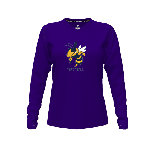 [CUS-DFW-TEES-PER-VNK-LSL-PUR-FYXS-LOGO2] Performance T-Shirt (Female Youth XS, Purple, V Neck, Logo 2, Long Sleeve)