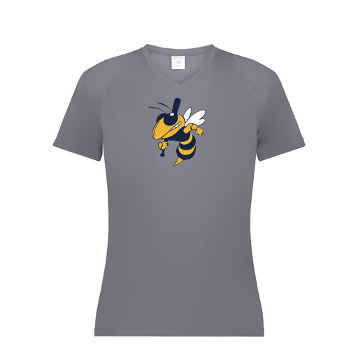 [2792.059.XS-LOGO1] Ladies Smooth Sport V-Neck T-Shirt (Female Adult XS, Gray, Logo 1)