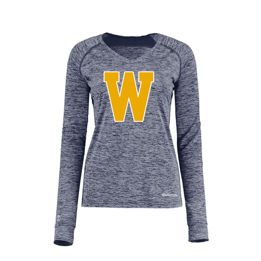 [222770.U22.XS-LOGO3] Ladies Electric Long Sleeve Shirt (Female Adult XS, Navy, Logo 3)