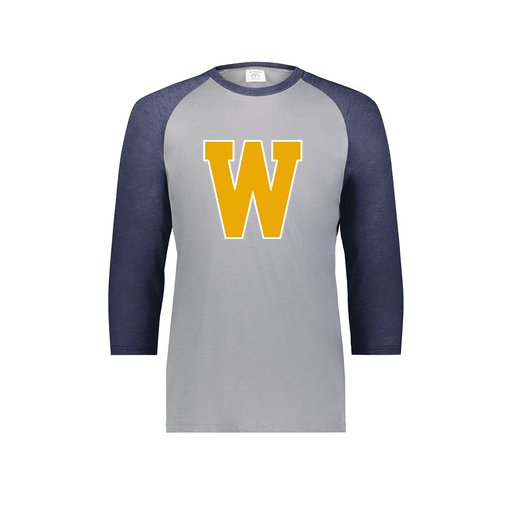 [6879.29V.S-LOGO3] Men's Vintage 3/4 Sleeve T-Shirt (Adult S, Navy, Logo 3)