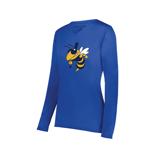 [222824.060.S-LOGO1] Ladies LS Smooth Sport Shirt (Female Adult S, Royal, Logo 1)